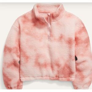 Cozy Sherpa Cropped Quarter-Zip Sweatshirt for Girls pink tie dye size 8